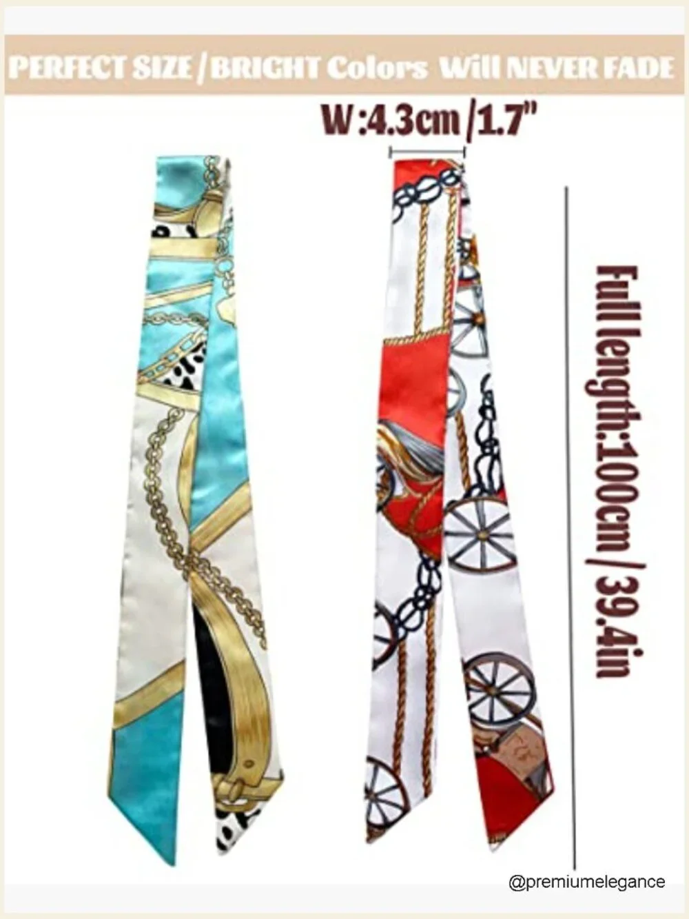 6-Pack Imitation Silk Fashion Scarves for Women - Head Neck Handbag Hair Scarf